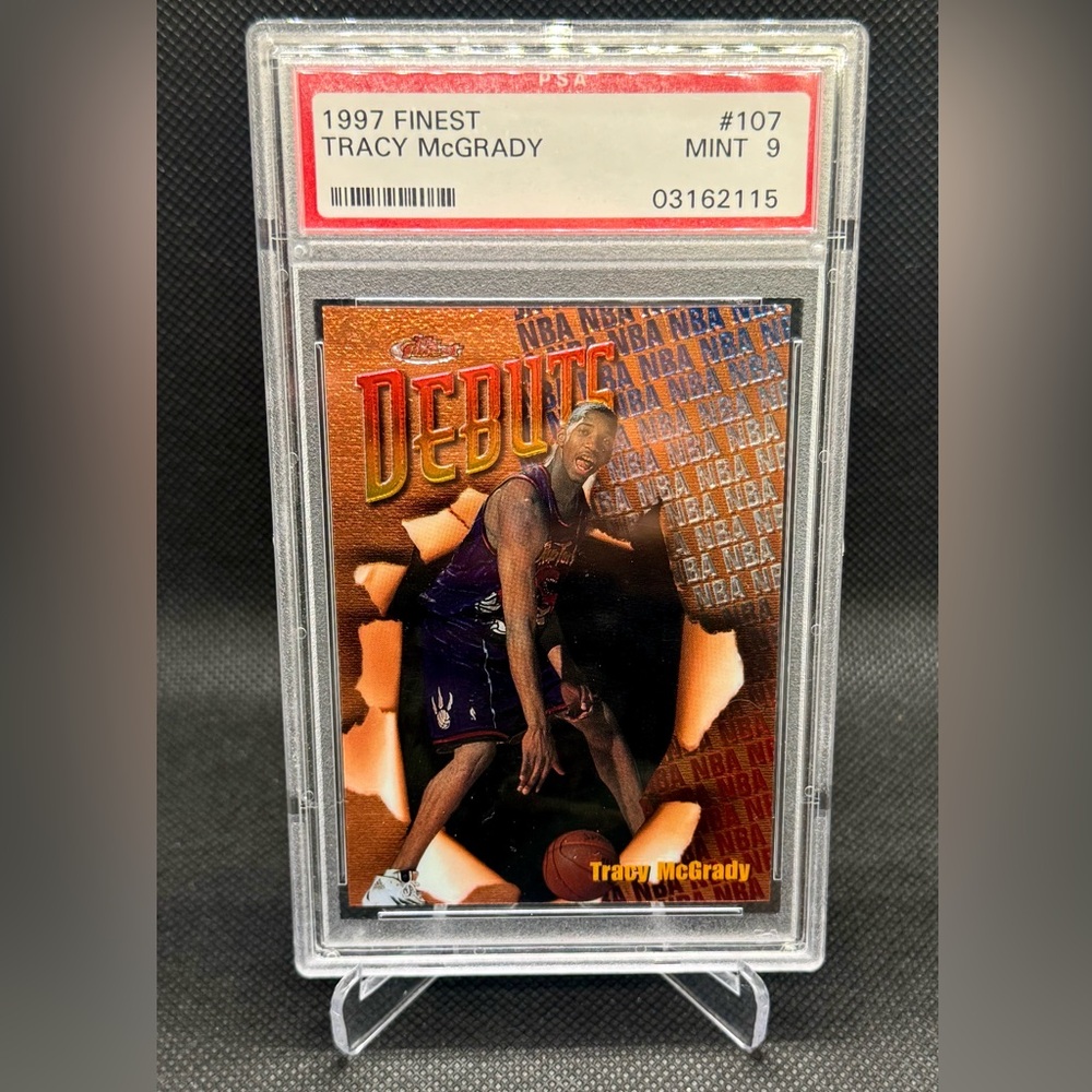1997 Finest Tracy McGrady Rookie Debut Basketball Card. PSA 9.